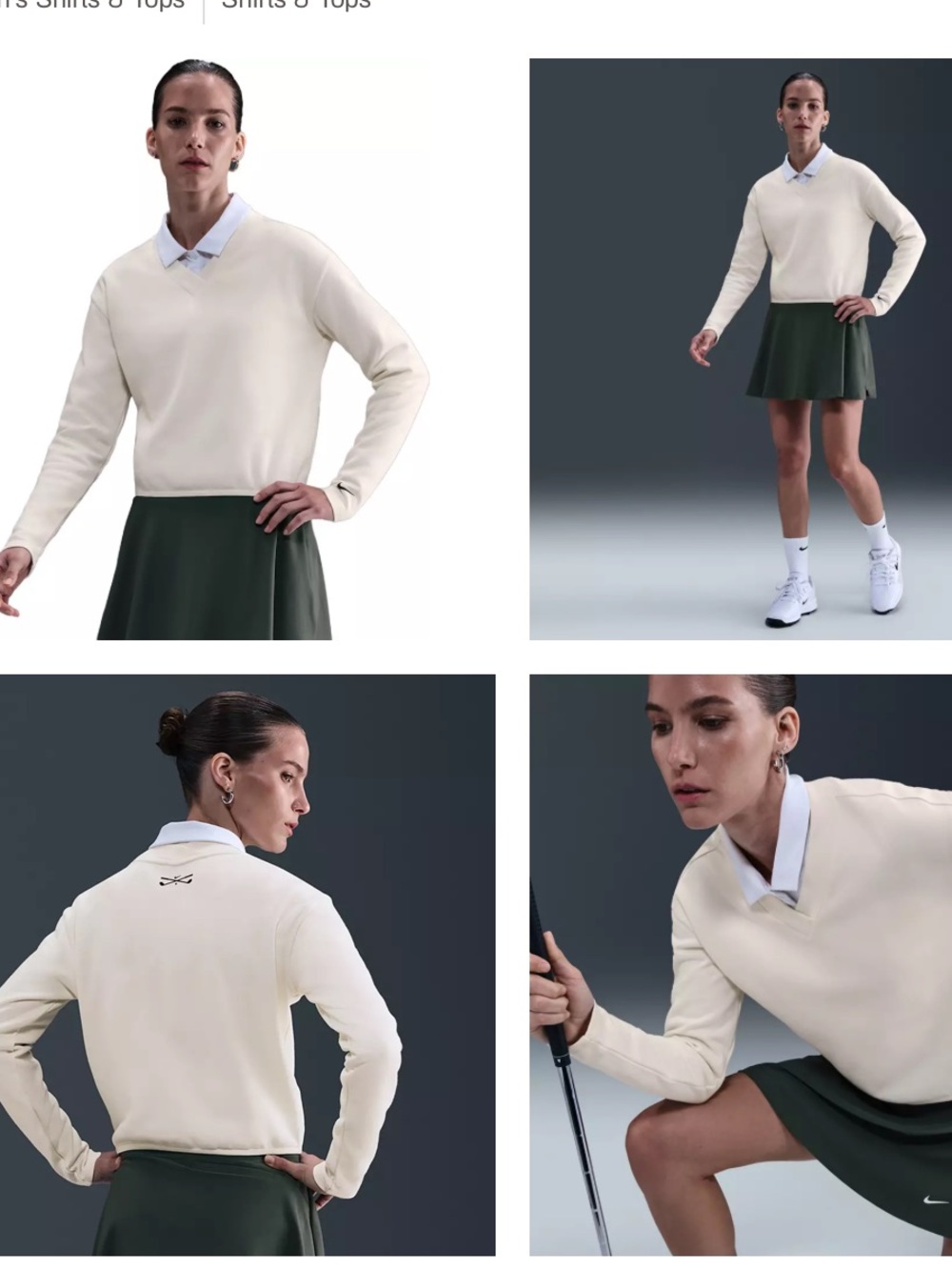 Nike Cream V Neck Long Sleeve Golf Top